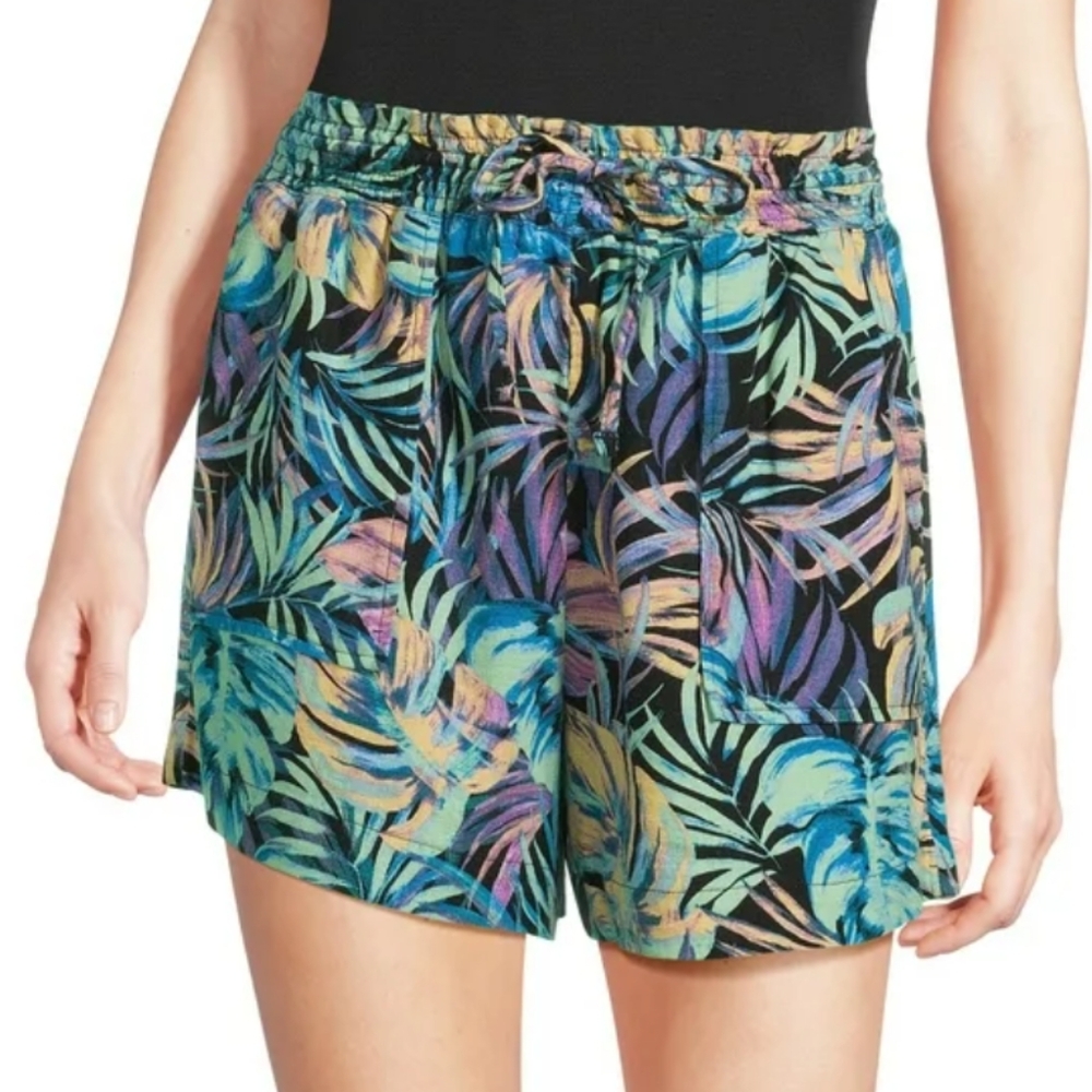 Tine and Tru Women's Linen Blend Shorts with Smocked Waist, Sz M (8-10)